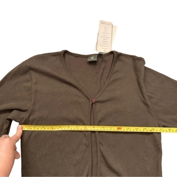 VINTAGE NWT khaki army green one button open cardigan with embroidered hem - Picture 2 of 8